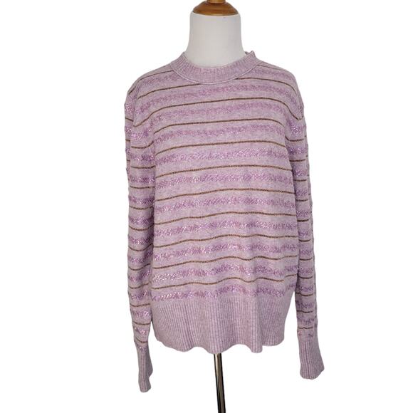 J. Crew Merino Wool Alpaca Sweater Pullover Sequin Purple Festive Women Large - Picture 2 of 13